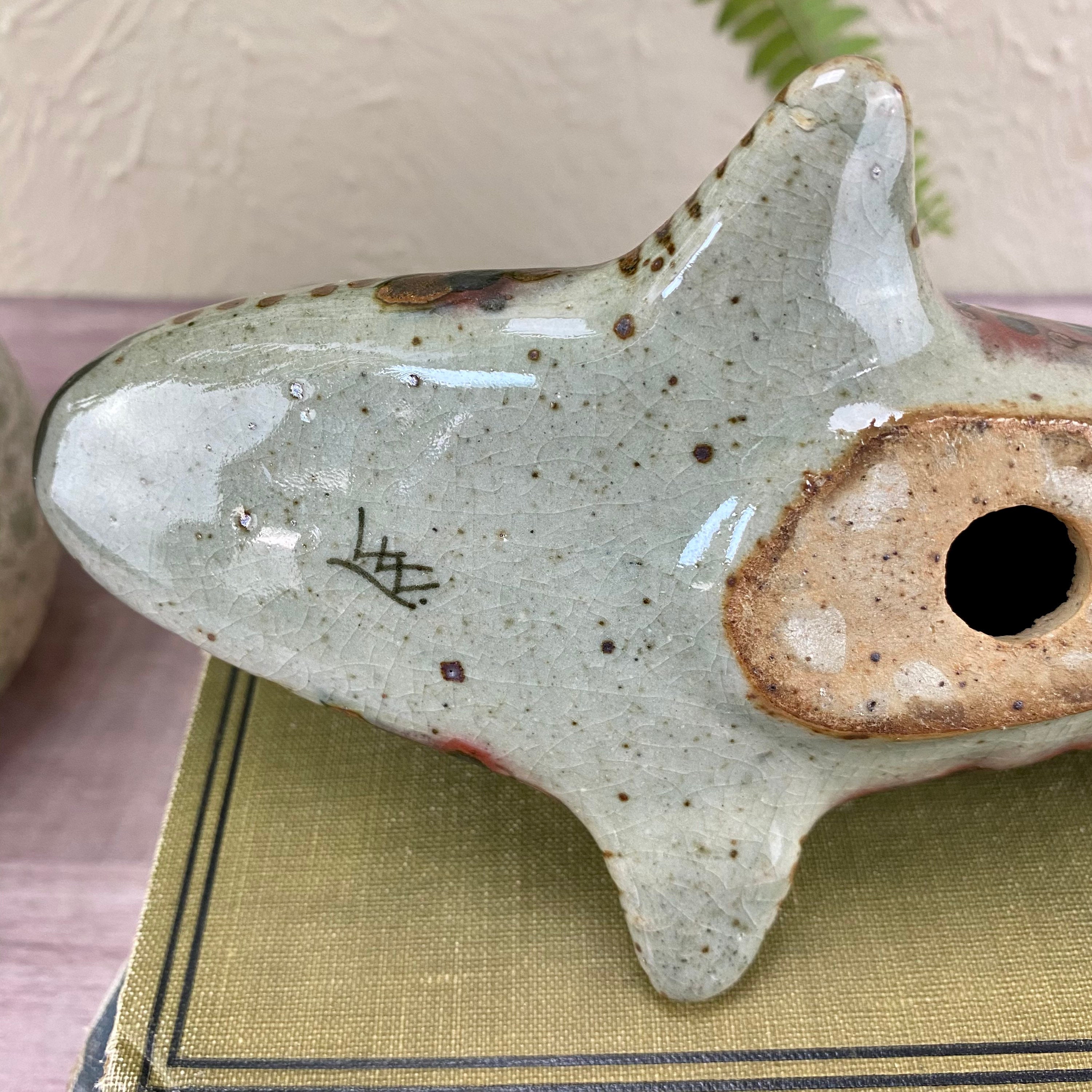 Pottery Fish Sculpture Spotted Fish Figurine Earth Tones Etsy