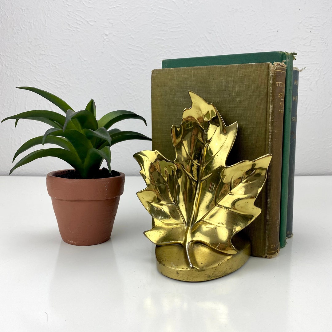 Single Maple Leaf Bookend Brass Plated Decorative Doorstop Library