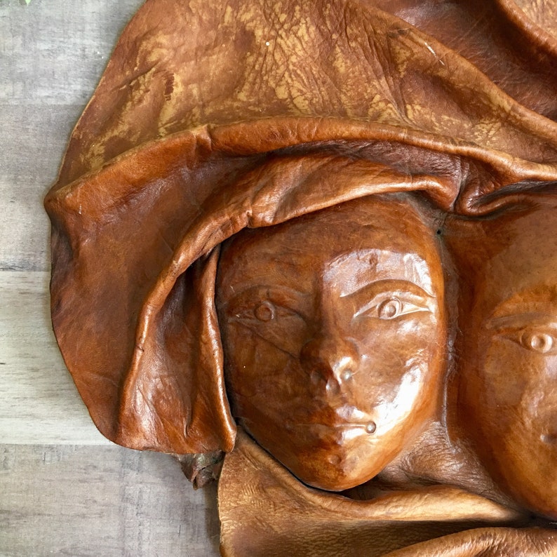 Vintage Leather Faces Mask Double Face Wall Hanging Etsy