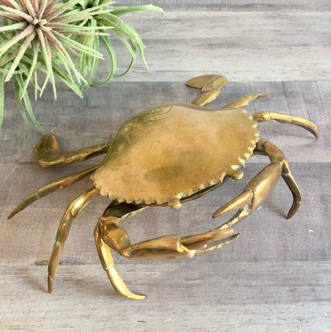 Vintage Brass Crab Figure - Secret Stash Compartment - Trinket Box