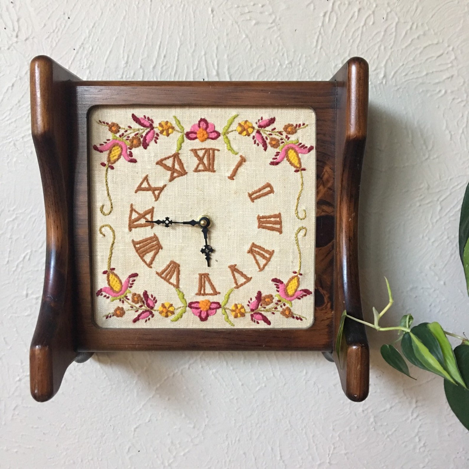 Vintage Clock Embroidered Clock Face Wall Mountable Etsy