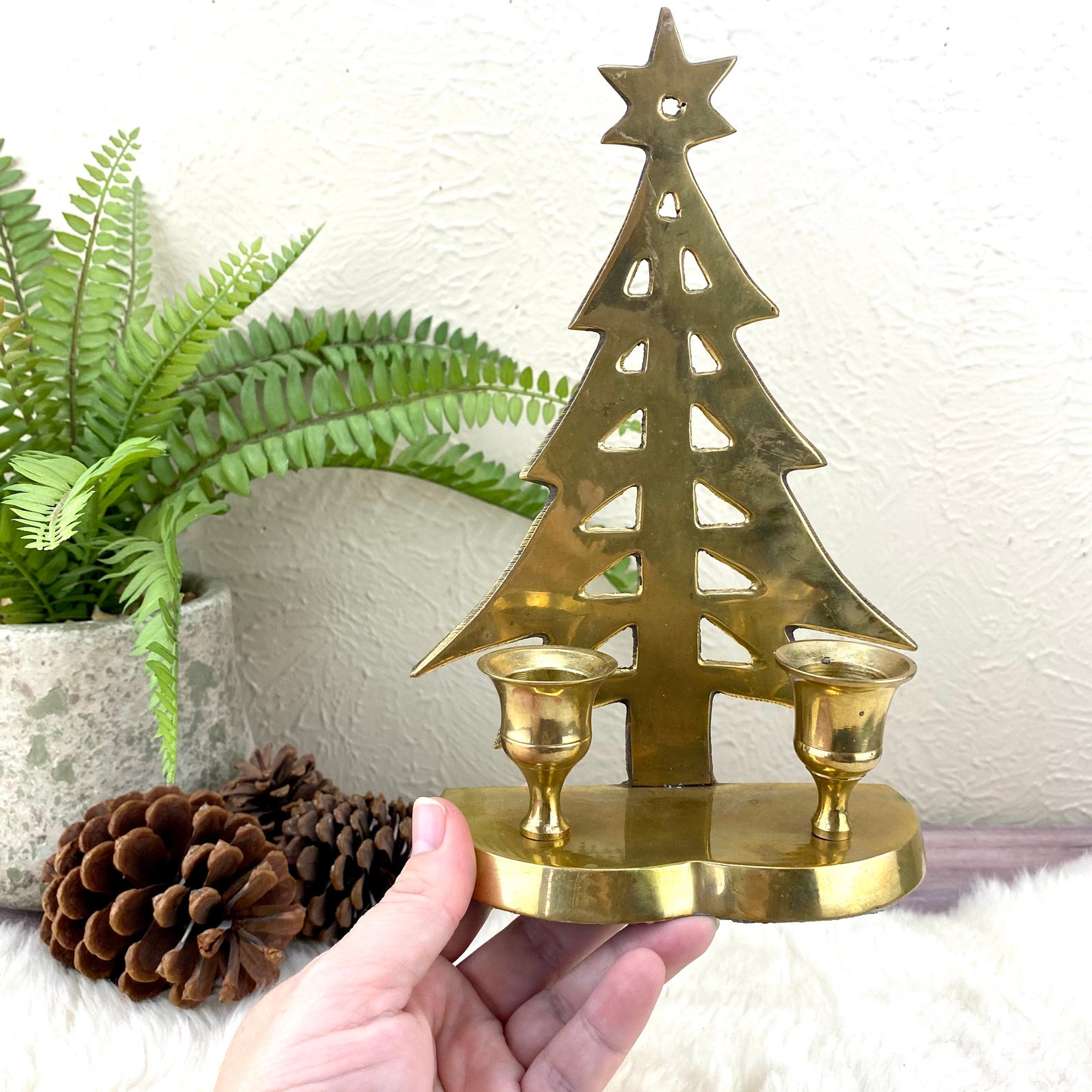 Brass Christmas Tree Candelabra Double Candlestick Holder Etsy