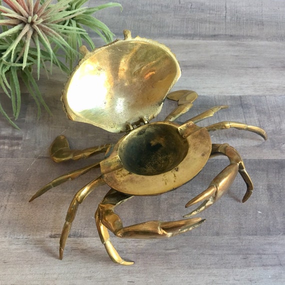 Vintage Brass Crab Figure - Secret Stash Compartment - Trinket Box