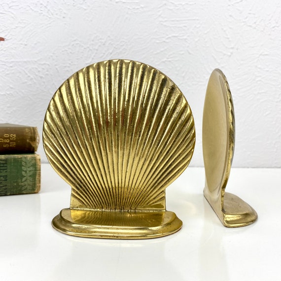Brass Seashell Bookends Set of Two Clamshell Library Decor Coastal Decor  Seaside Cottage Lake House Shell Lover Gift Idea 