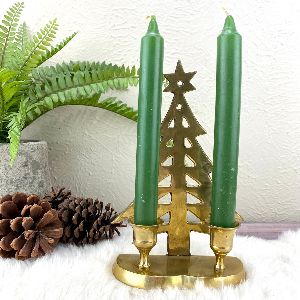 Brass Christmas Tree Candelabra Double Candlestick Holder Etsy