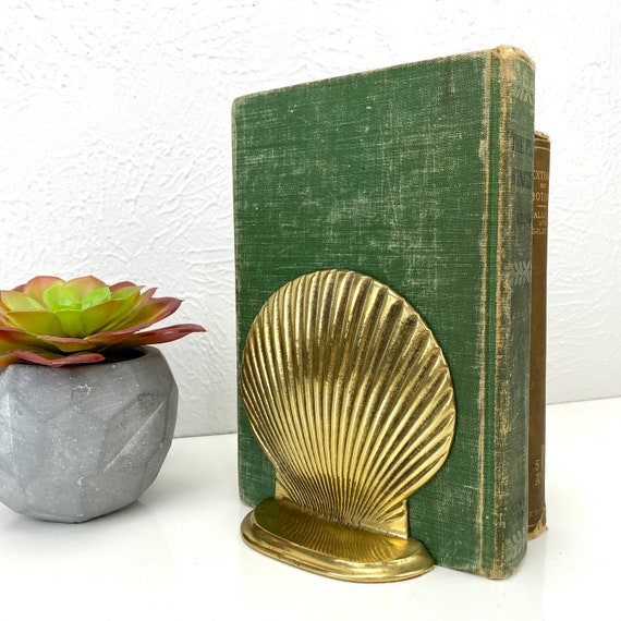 Brass Seashell Bookends Set of Two Clamshell Library Decor Coastal