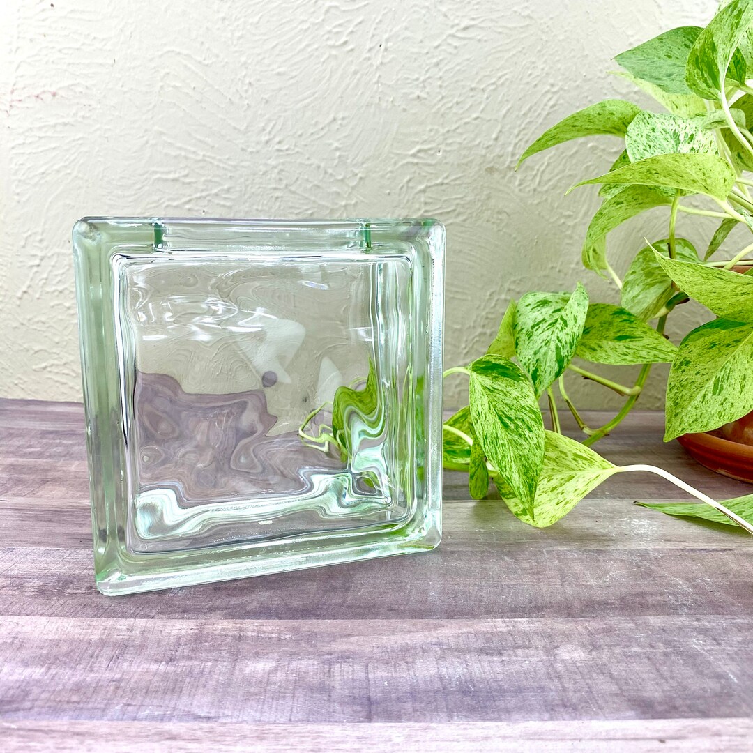 Glass Block Vase Floral Display Heavyweight Container Flower Arrangement Holder West German