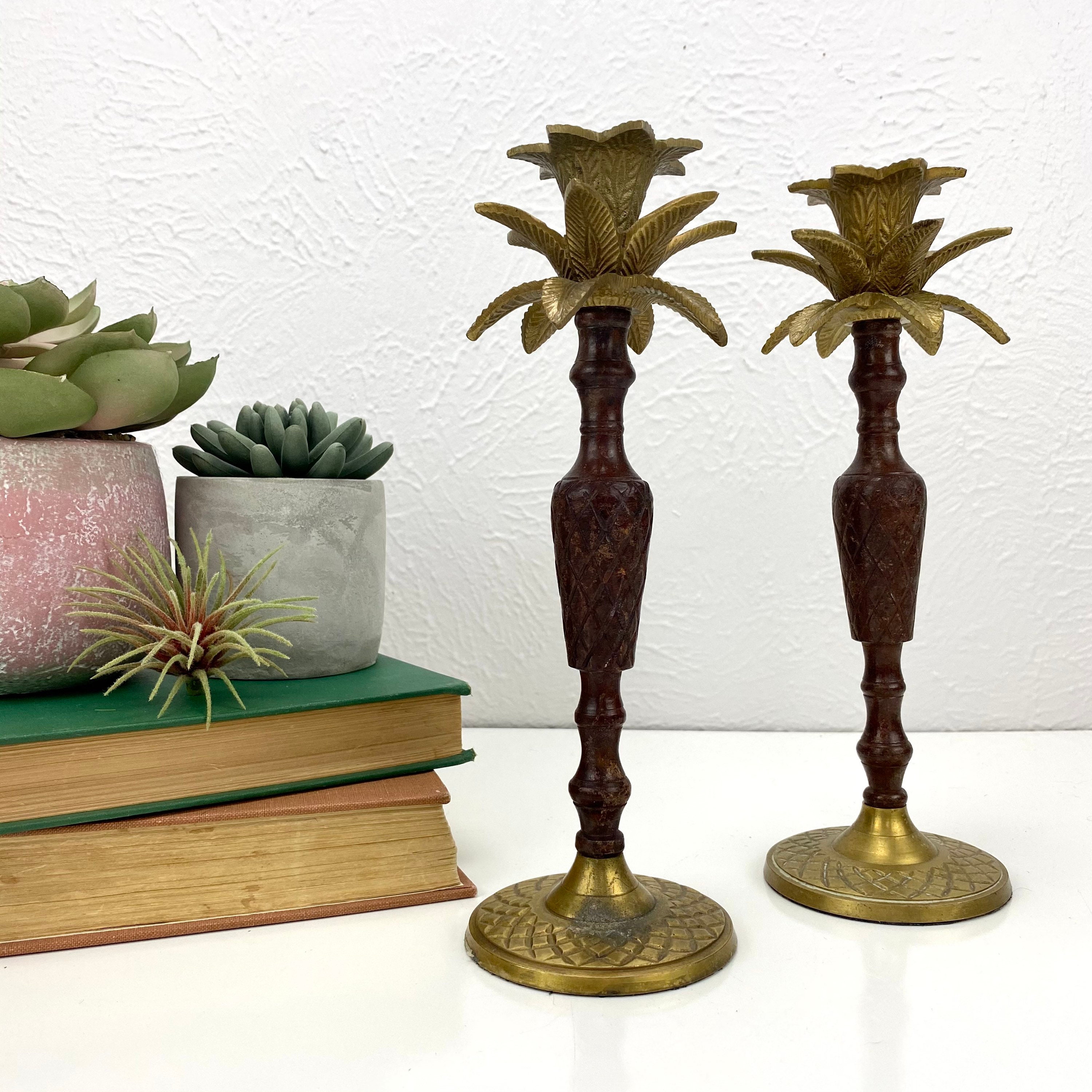 Brass Palm Tree Candlesticks Set of Two Taper Candle Etsy