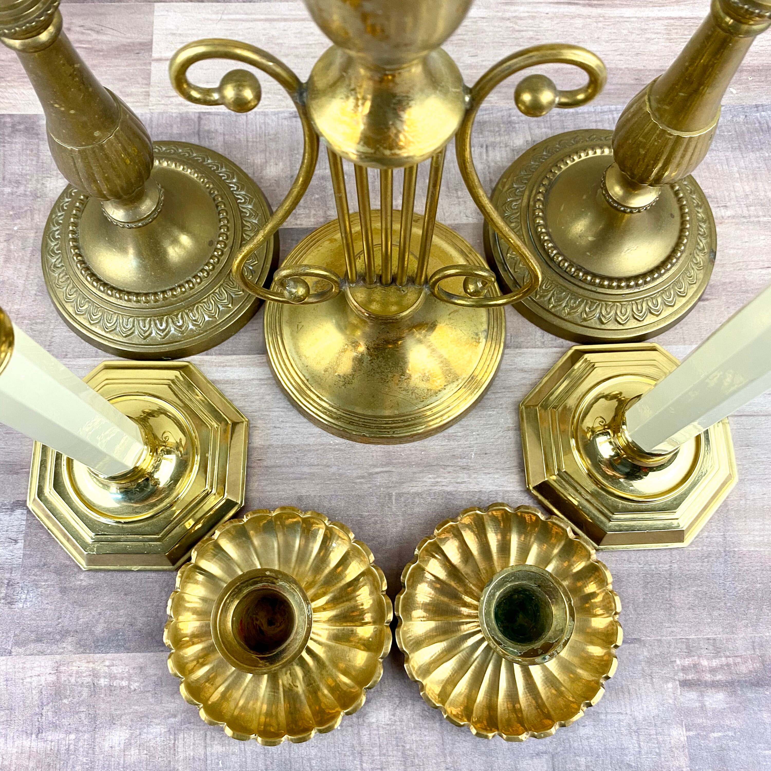 Vintage Brass Candlesticks Mixed Set of Seven Curated Etsy