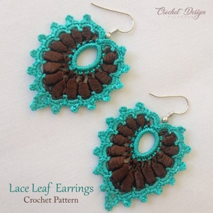 lace leaf earrings crochet pdf pattern - heart dangles with 2 colors