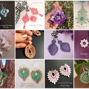 Crochet e-book of 12 Earrings Crochet Patterns | lace earrings | square earrings | heart dangles | easy crochet | video tutorial | how to