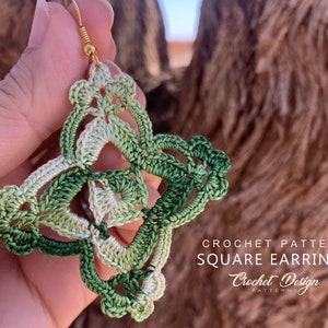 Crochet Square Earrings boho style- crochet pdf pattern - Crochet earrings pattern - Crochet jewelry - Crochet earrings - Granny Square