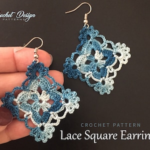 Crochet Lace Square Earrings boho style- crochet pdf pattern - Crochet earrings pattern - Crochet jewelry - Crochet earrings - Granny Square