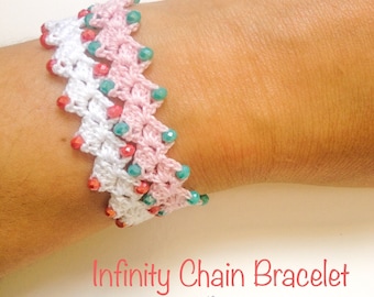 Crochet Infinity Chain Bracelet Pattern with Beads (PDF Pattern)