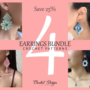 4 Crochet Earrings Patterns Bundle - how to make crochet jewelry e-book - handmade diy earrings - pdf file - digital download