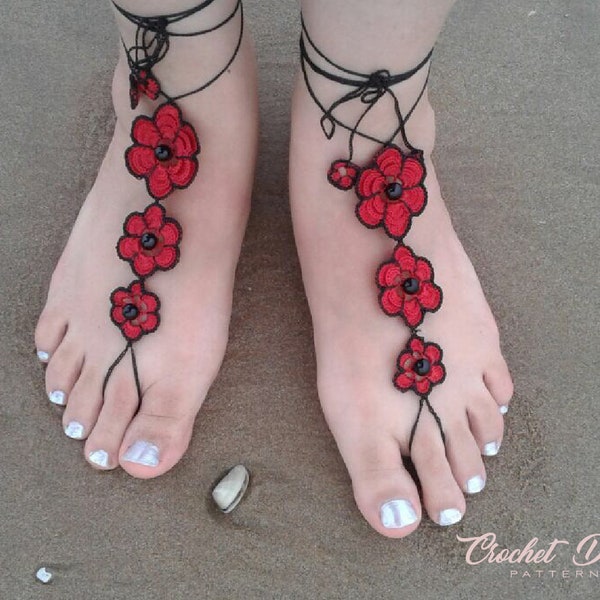 Beaded Flower Barefoot Sandals for beach, pdf Crochet Sandals Pattern / Wedding Barefoot Sandals/ Crochet Sandals Pattern/ DIY Tutorial