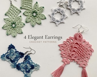 4 Crochet Earrings Patterns Bundle: DIY Jewelry  (PDF Download)