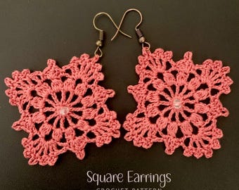 Crochet Earrings Pattern Beginner | Granny Lace Square Earrings | Crochet Jewelry PDF Tutorial | Easy DIY Boho Earrings