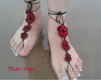 Beaded Flower Barefoot Sandals Crochet Pattern (PDF Download)
