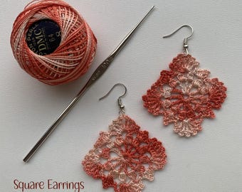 Square Crochet Earrings Pattern – Boho Handmade Jewelry DIY for Beginners, Lightweight Crochet Earrings PDF | Gift Idea