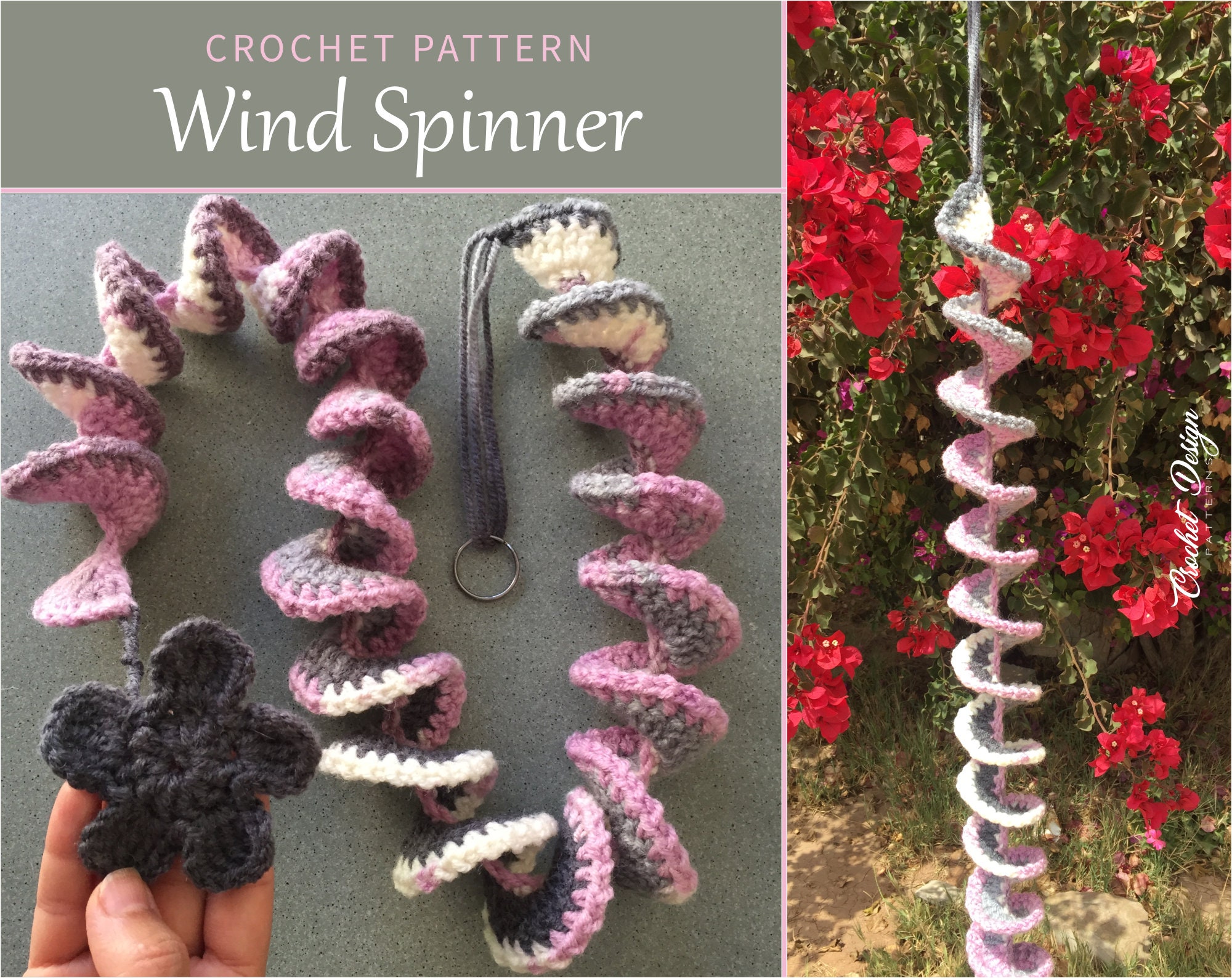 Wind Spinner With Flower Crochet Pdf Pattern Digital Etsy