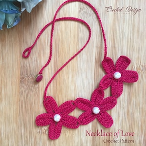 Crochet Necklace of Love with pearls pdf pattern - Valentine's Necklace / gift