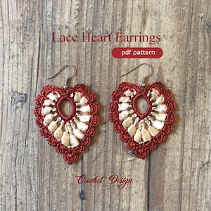 Elegant heart lace earrings crochet pdf pattern how to make jewelry crochet image 2