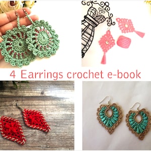 Crochet patterns for 4 earrings | ferris wheel earrings | lace heart earrings | lucky charm earrings  | poinsettias flower earrings | e-book