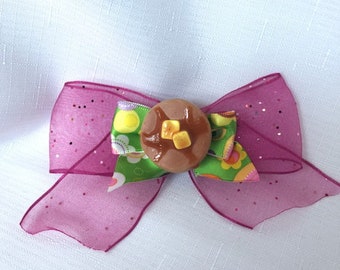 Little Miss Pink and Green Pancakes Hair Bow