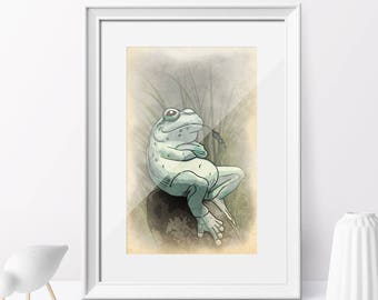 kids frog wall art, woodland creature, frog woodland decor, frog nursery decor, forest nursery, forest animal, forest themed