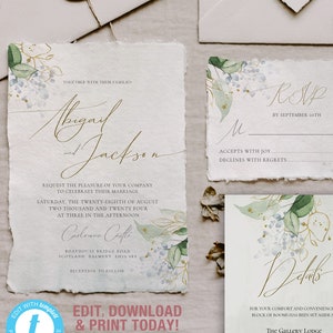 Olive Sage and Gold Greenery Wedding Invitation RSVP Details Template pack - LEANNE