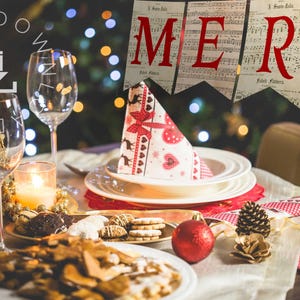 Fireplace garland, Xmas fireplace decor, Xmas accent, Christmas banners, Christmas garland, Music note bunting, Printable pennant banner image 2