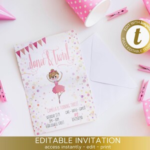 Ballerina invitation, Dance and Twirl, Ballerina birthday, Editable, Templett,Twirl invite, Ballerina party, Ballet, Printable invitation image 3