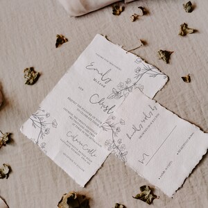 Minimal Floral Monochrome Wedding Invitation, RSVP card and details insert PALOMA image 2