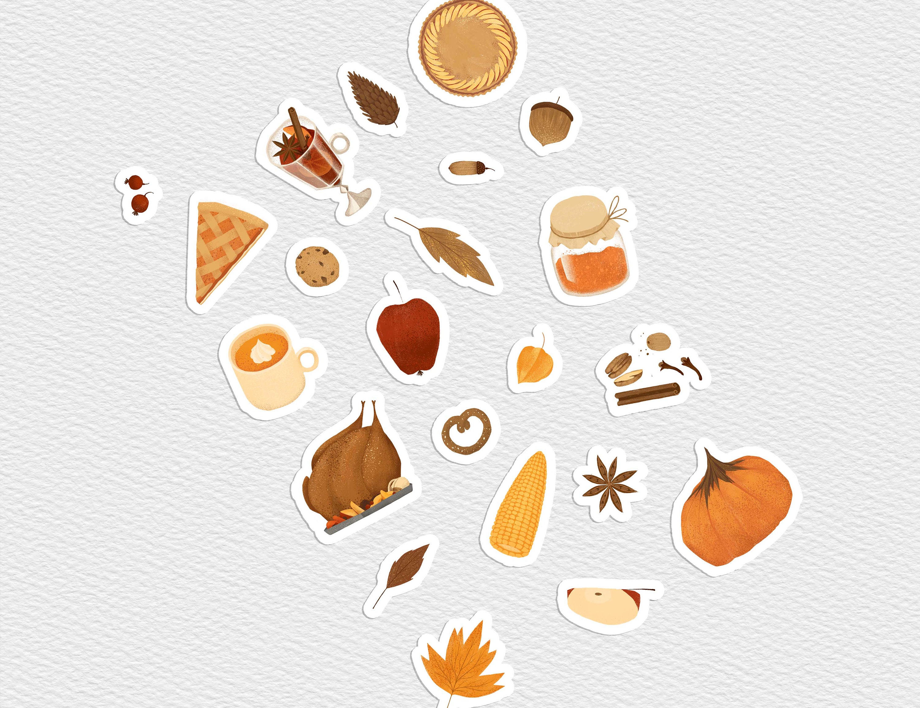 Thanksgiving Printable Sticker Sheet Bujo Digital Stickers Turkey Fall ...