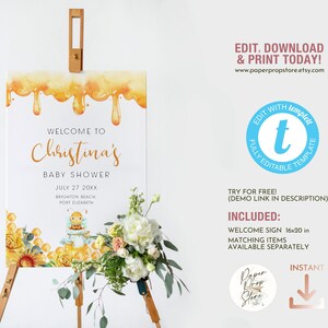 Honey Bee Editable Baby Shower Welcome Board, Sweet as can bee baby shower printable sign