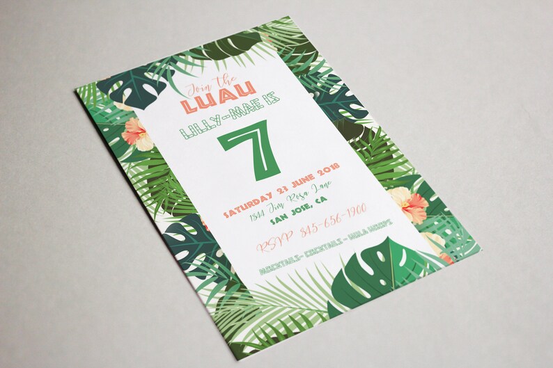 Moana Invitation Tropical Invitation Luau Girls Party moana birthday Hawaii invitation Luau theme girls Aloha Invitations Printable
