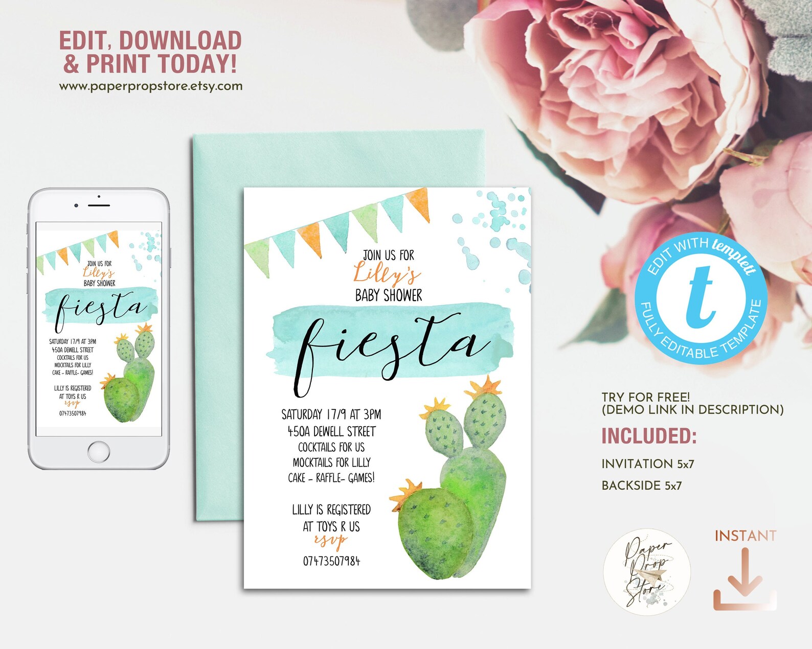 Baby Shower Fiesta Invitation Editable Templett Personalized Etsy