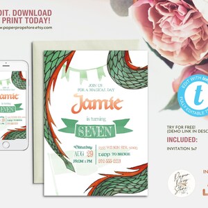 Dragon Birthday Editable Invitation Template, Medieval Knight Birthday Invite
