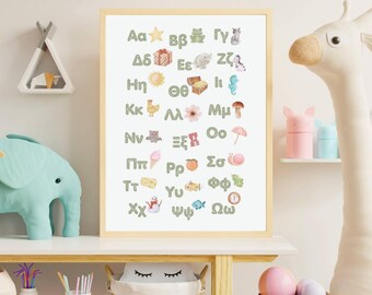 Greek Alphabet Illustrated Poster Αα Βγ Γγ (Instant Download)