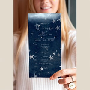Starry Night Celestial Full Wedding Invitation Suite in Dark Blue with Silver Stars - NOVA image 6