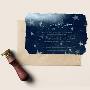 Starry Night Celestial Full Wedding Invitation Suite in Dark Blue with Silver Stars - NOVA image 7