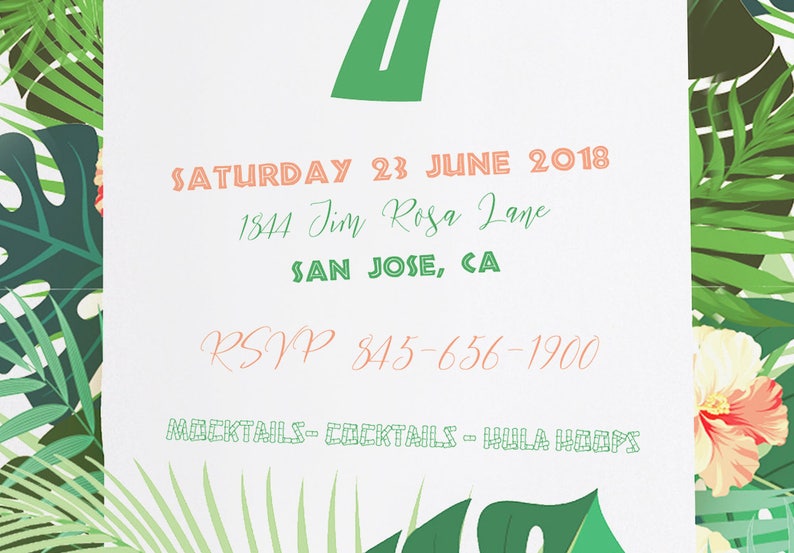 Moana Invitation Tropical Invitation Luau Girls Party moana birthday Hawaii invitation Luau theme girls Aloha Invitations Printable