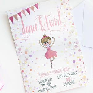 Ballerina invitation, Dance and Twirl, Ballerina birthday, Editable, Templett,Twirl invite, Ballerina party, Ballet, Printable invitation image 2