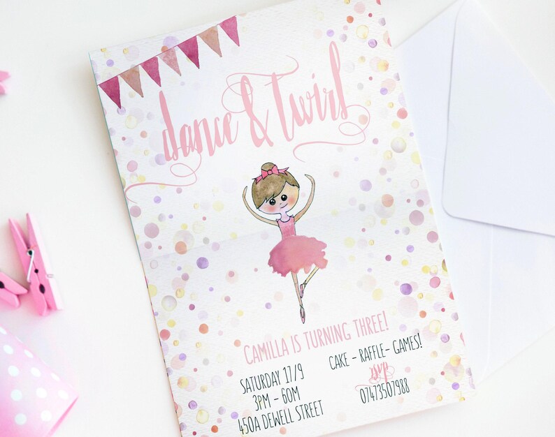 Ballerina invitation, Dance and Twirl, Ballerina birthday, Editable, Templett,Twirl invite, Ballerina party, Ballet, Printable invitation image 2