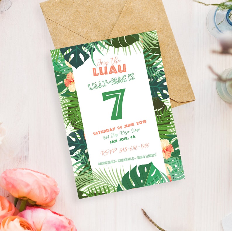 Moana Invitation Tropical Invitation Luau Girls Party moana birthday Hawaii invitation Luau theme girls Aloha Invitations Printable