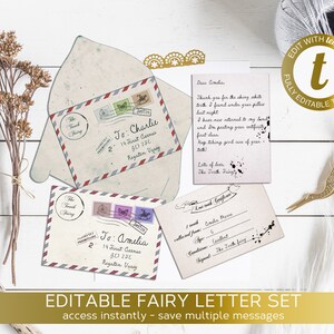 Editable Tooth Fairy Letter, Tiny Magical Tooth Fairy Note Printable Note, Envelope and Certificate Template for whimsical fairy visits image 2