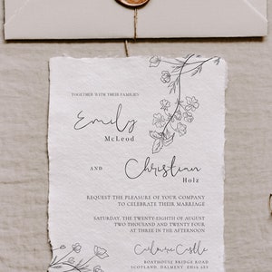 Minimal Floral Monochrome Wedding Invitation, RSVP card and details insert PALOMA image 4