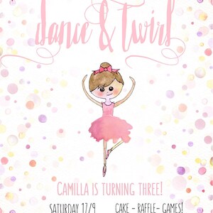 Ballerina invitation, Dance and Twirl, Ballerina birthday, Editable, Templett,Twirl invite, Ballerina party, Ballet, Printable invitation image 4