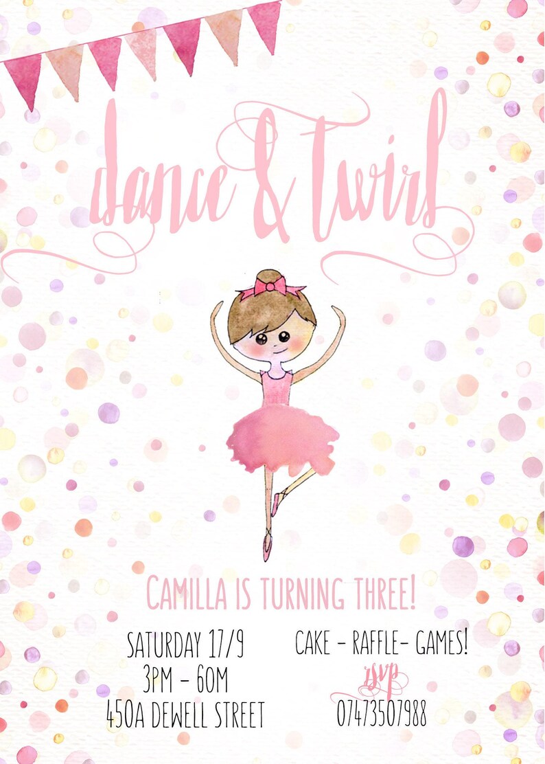Ballerina invitation, Dance and Twirl, Ballerina birthday, Editable, Templett,Twirl invite, Ballerina party, Ballet, Printable invitation image 4